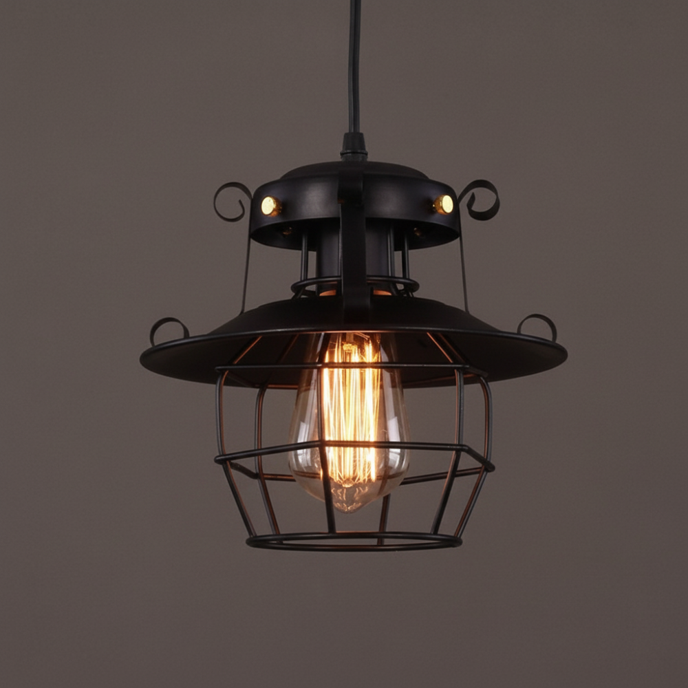 Industrial Metal Cage Pendant Lamp with Adjustable Cable