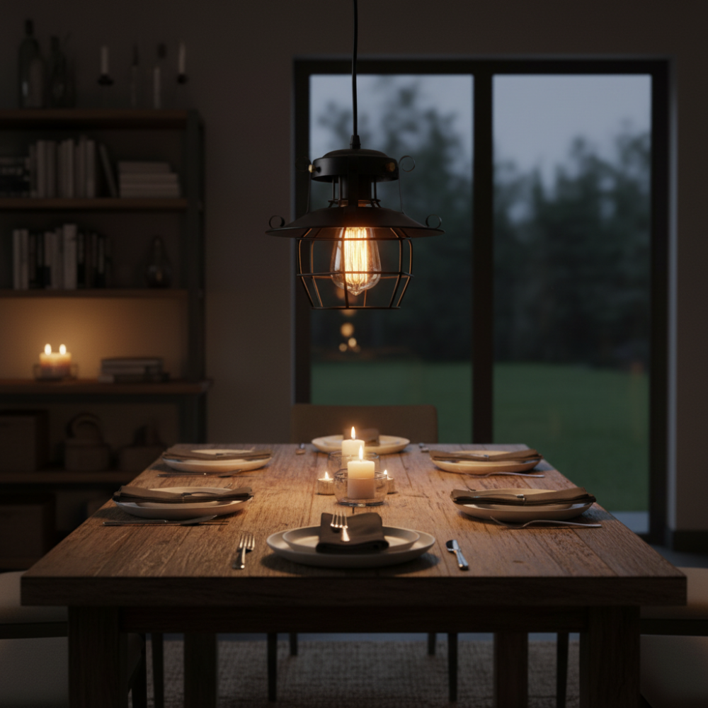 Industrial Metal Cage Pendant Lamp with Adjustable Cable