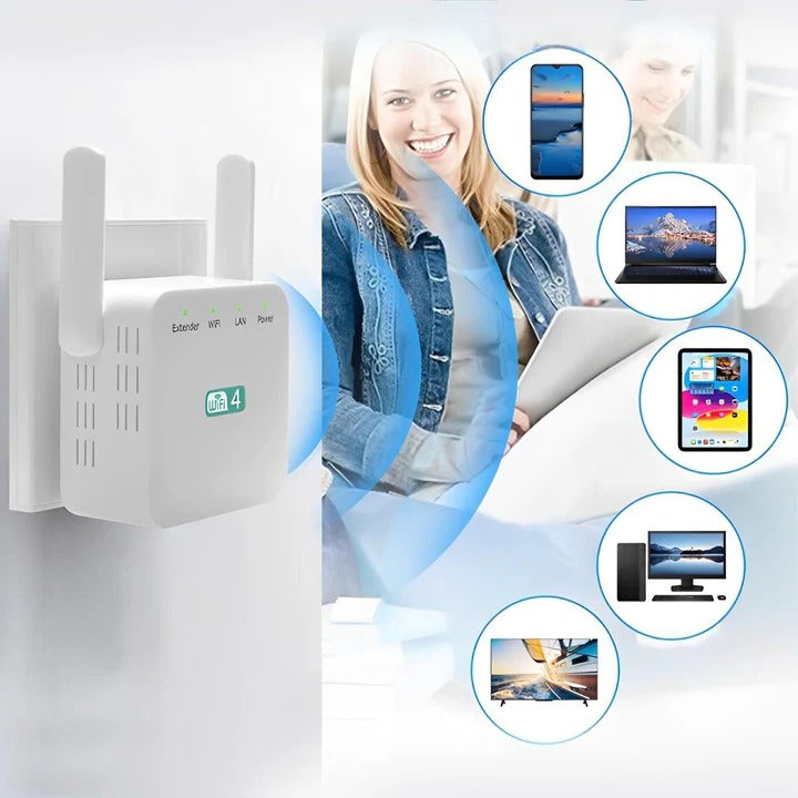Long Range WiFi Repeater with Dual Antennas and 300Mbps Speed