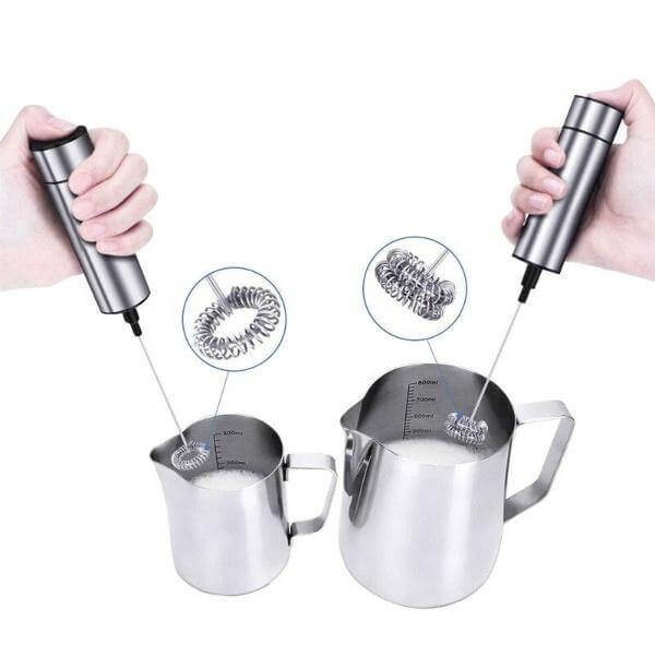 Portable Stainless Steel Milk Frother with Double Whisks