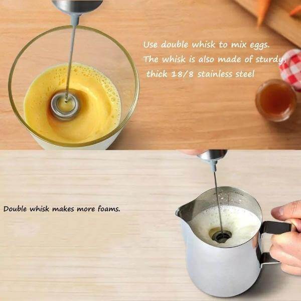 Portable Stainless Steel Milk Frother with Double Whisks