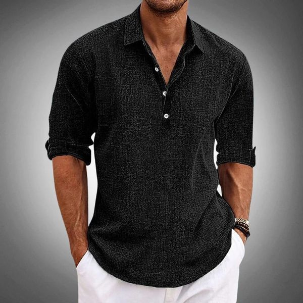 Men's Breathable Linen Polo Shirt with Button Closure