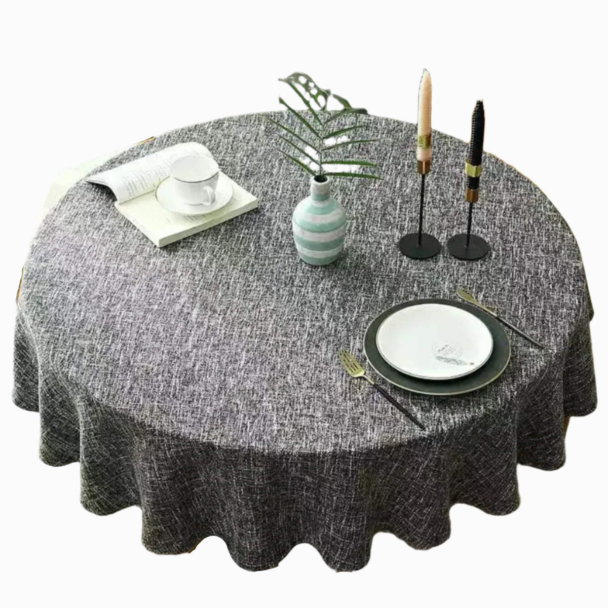 Round Linen Tablecloth with Woven Texture for Everyday Use