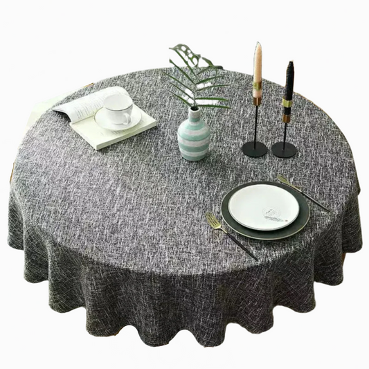 Round Linen Tablecloth with Woven Texture for Everyday Use