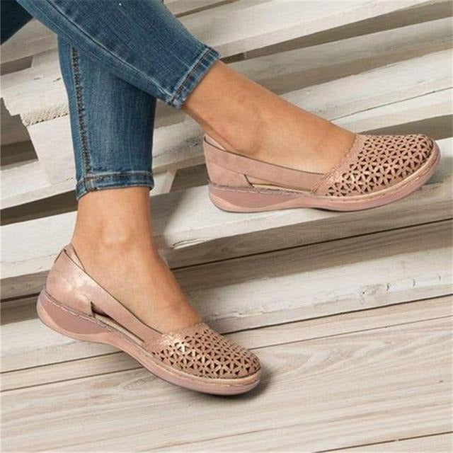 Comfortable PU Leather Flats for Bunions with Concealed Heel