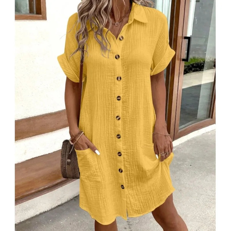 Light Summer Dress with Collar and Pockets for Women