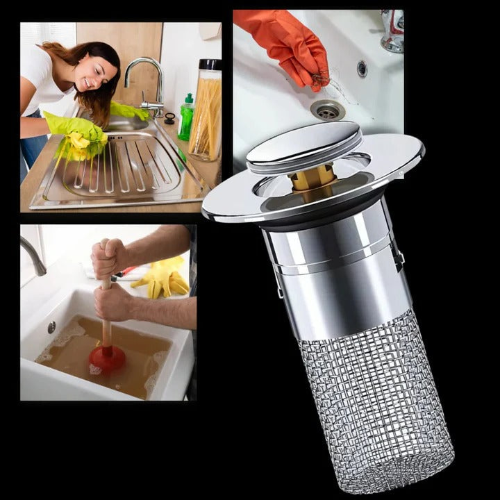 Odor Blocking Pop-Up Sink Stopper with Built-In Strainer