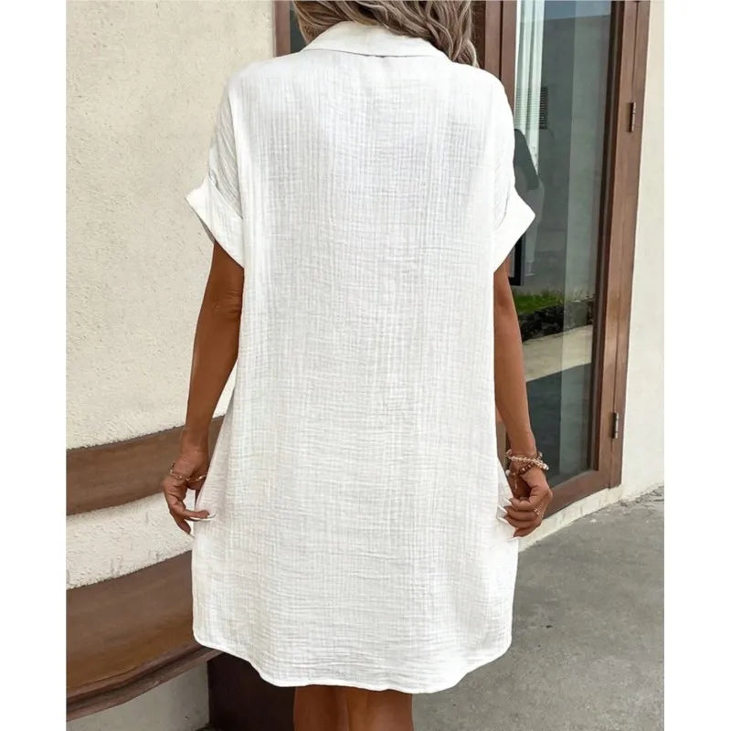 Light Summer Dress with Collar and Pockets for Women