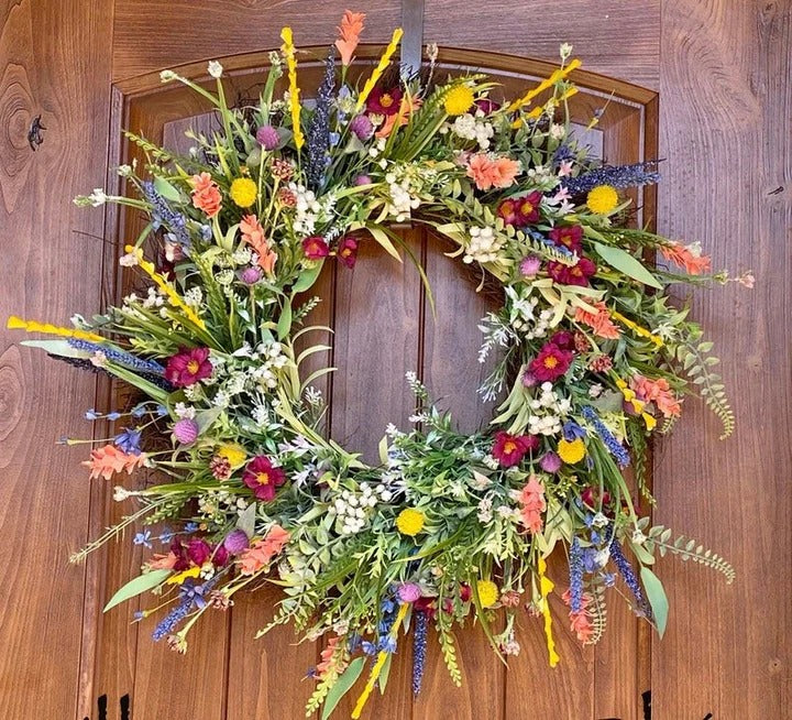 Texas Wildflower Silk Flower Wreath with Eucalyptus