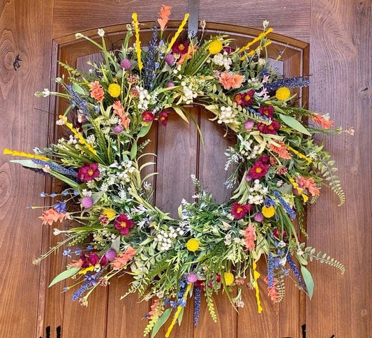 Texas Wildflower Silk Flower Wreath with Eucalyptus