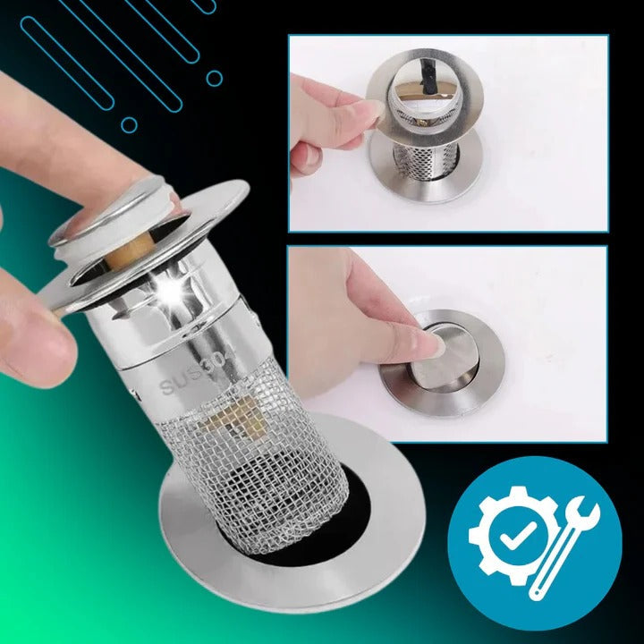 Odor Blocking Pop-Up Sink Stopper with Built-In Strainer