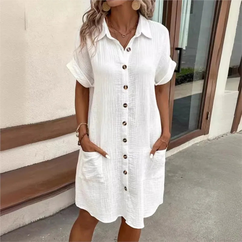 Light Summer Dress with Collar and Pockets for Women