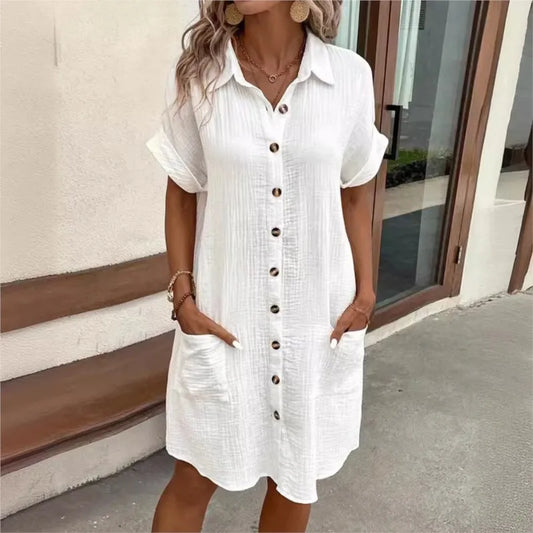 Light Summer Dress with Collar and Pockets for Women