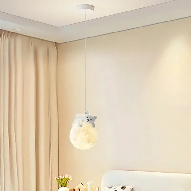 Adjustable LED Hanging Lamp with Bear or Rabbit Theme for Children's Room