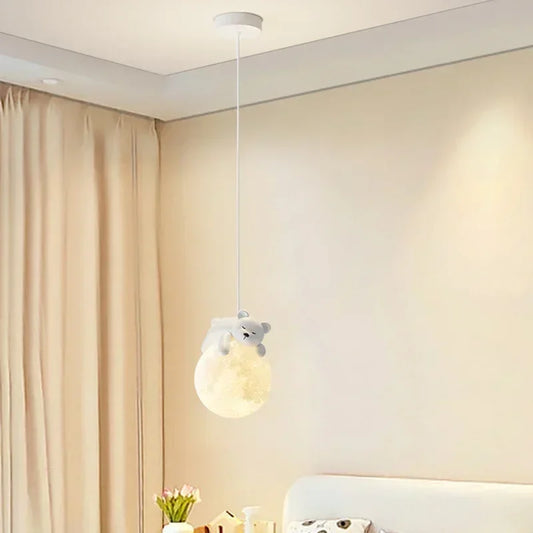 Adjustable LED Hanging Lamp with Bear or Rabbit Theme for Children's Room