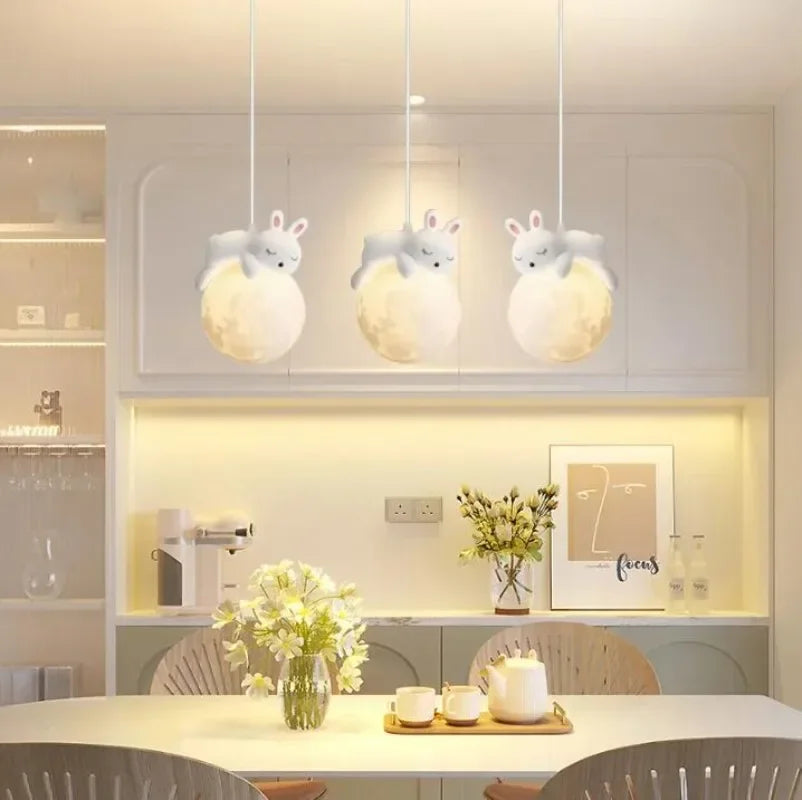 Adjustable LED Hanging Lamp with Bear or Rabbit Theme for Children's Room