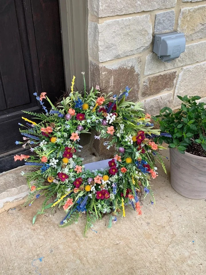 Texas Wildflower Silk Flower Wreath with Eucalyptus