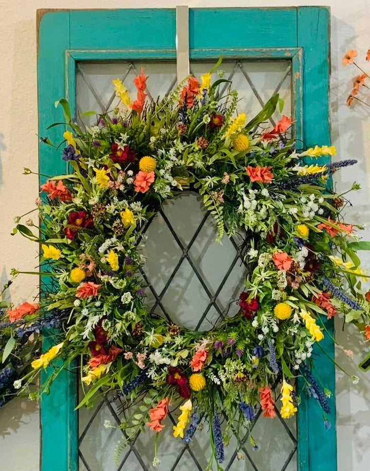 Texas Wildflower Silk Flower Wreath with Eucalyptus