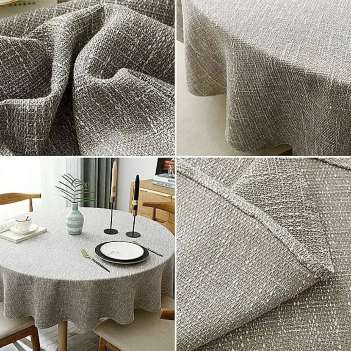 Round Linen Tablecloth with Woven Texture for Everyday Use
