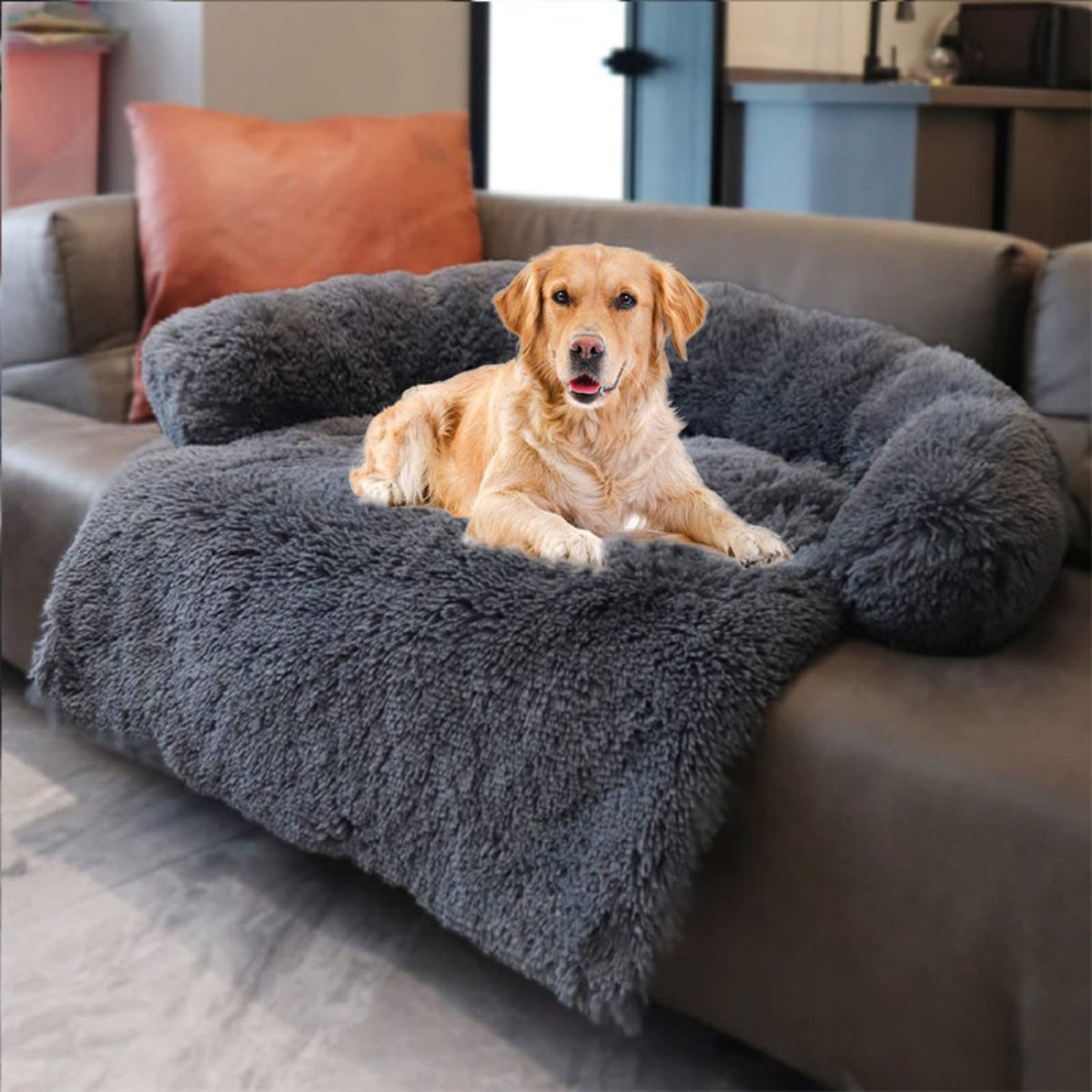 Plush Rectangular Dog Bed with Raised Edge for Comfort