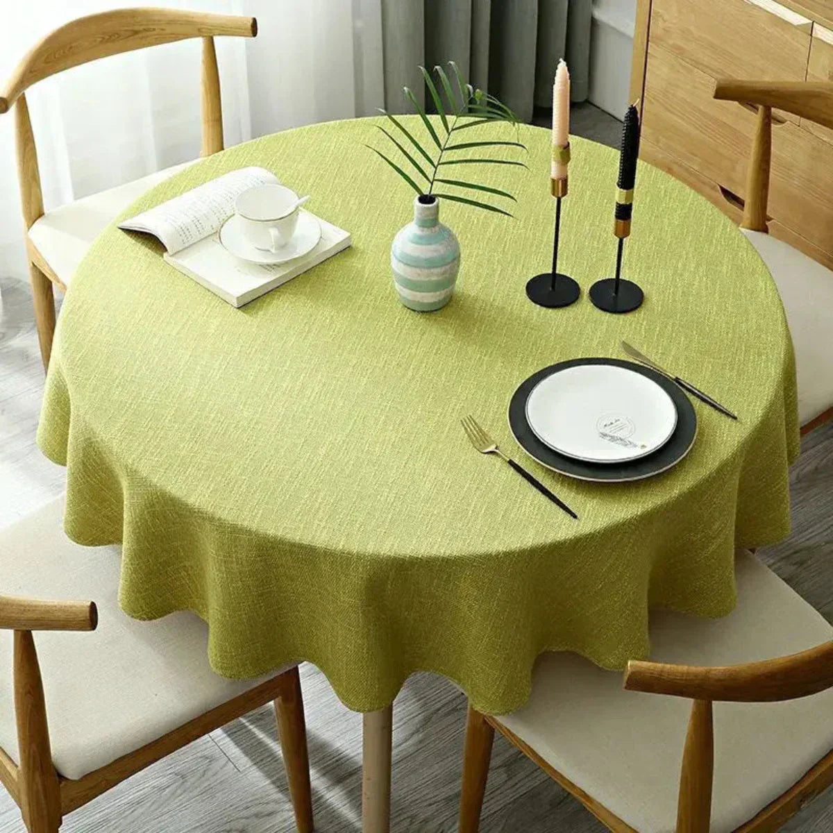 Round Linen Tablecloth with Woven Texture for Everyday Use