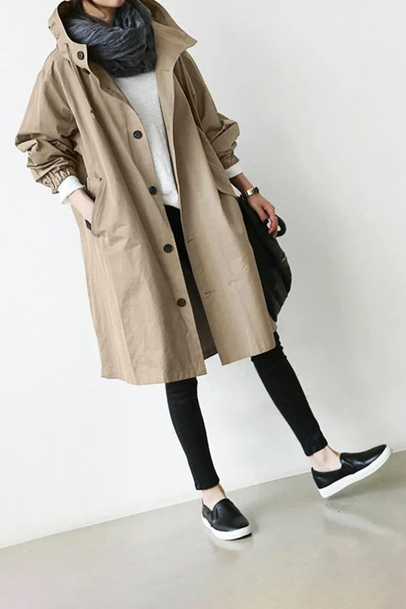 Elegant Hooded Waterproof Trench Coat for Women