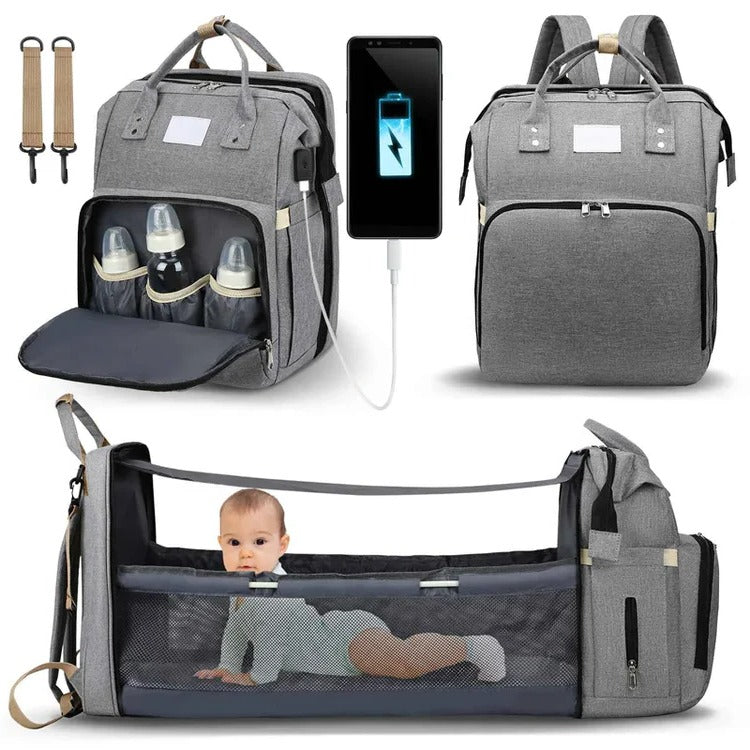Multi-Compartment Baby Essentials Backpack with USB Port