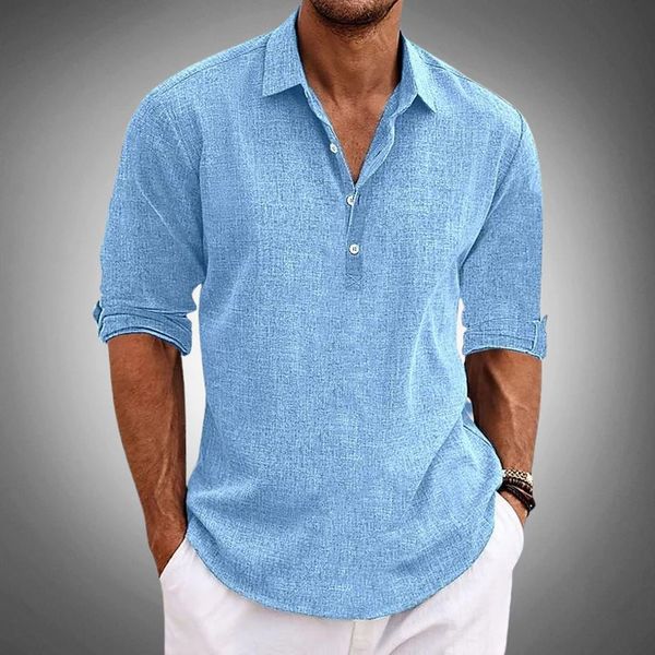 Men's Breathable Linen Polo Shirt with Button Closure