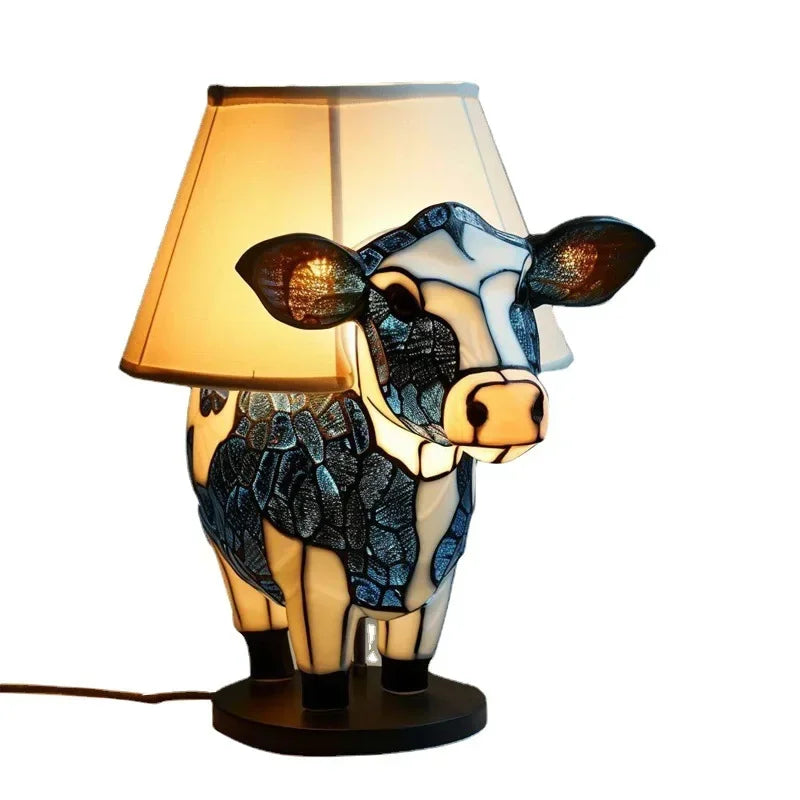 Tiffany-Style Cow Design Table Lamp with Warm Glow