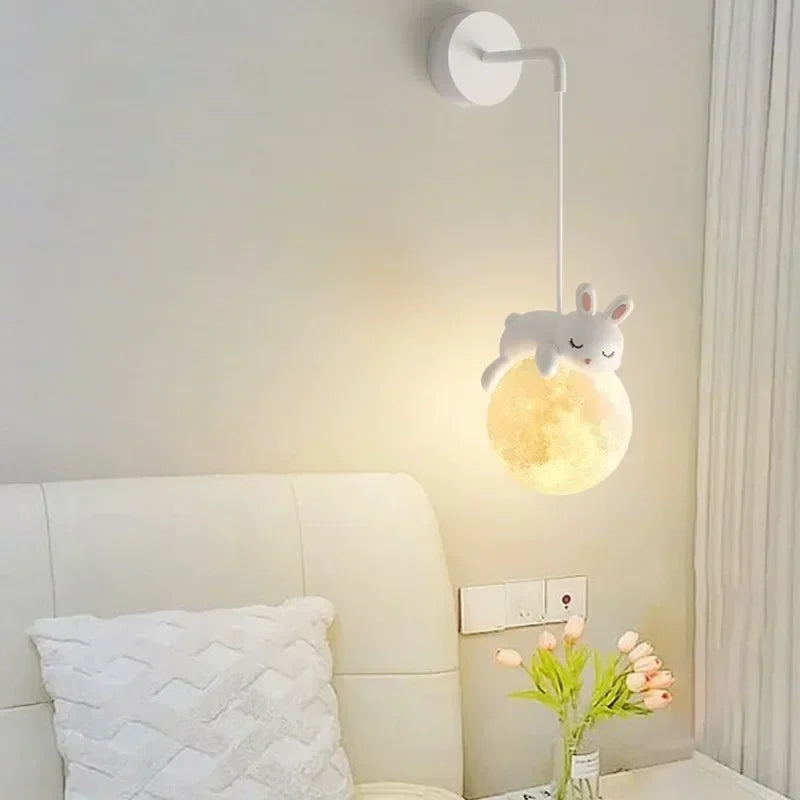 Adjustable LED Hanging Lamp with Bear or Rabbit Theme for Children's Room