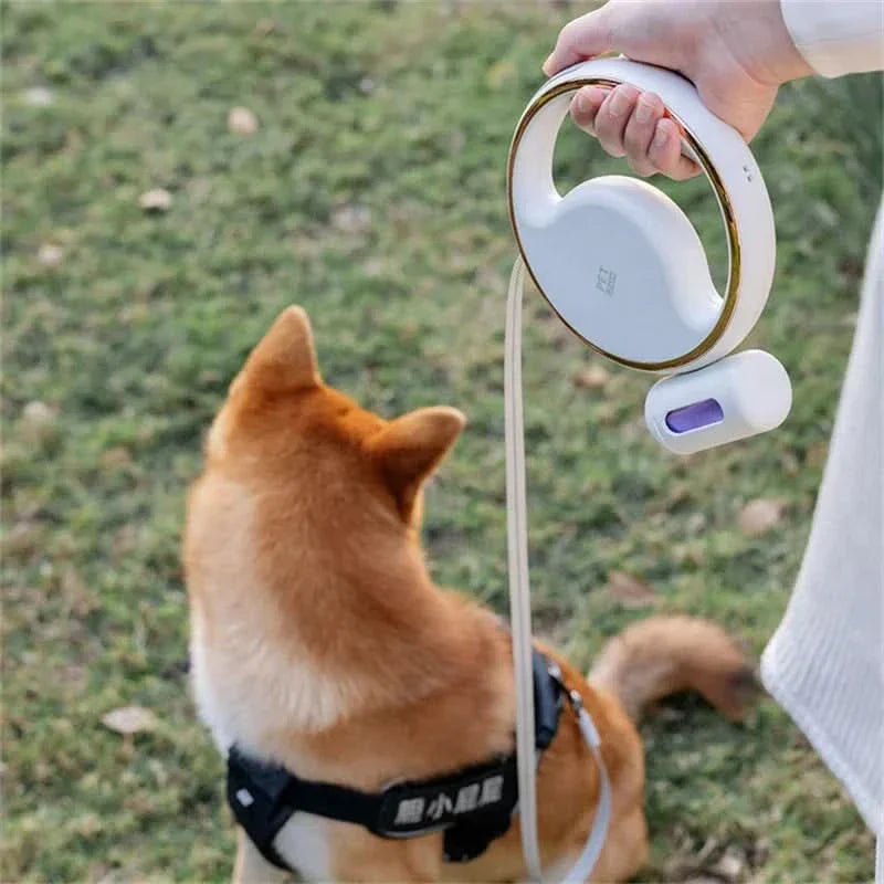 Automatic Dog Leash with LED Light and Poop Bag Holder