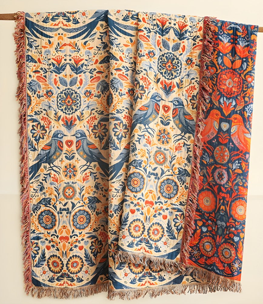 Bird Floral Cotton Throw Blanket