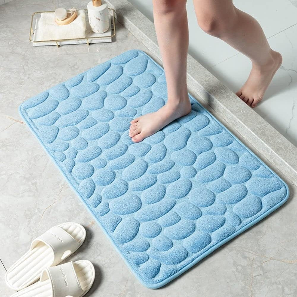 Plush Cobblestone Embossed Bath Mat with Anti-Slip Backing