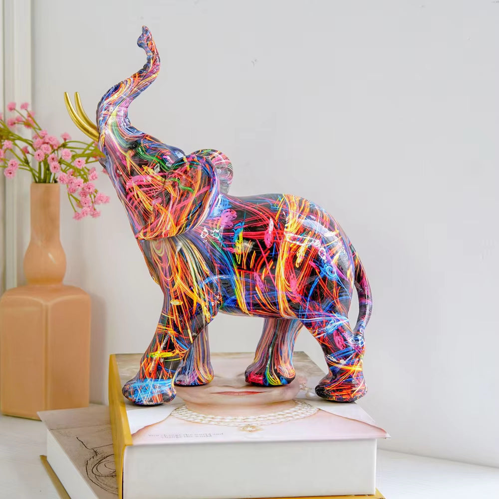 Vibrant Graffiti Elephant Figurine