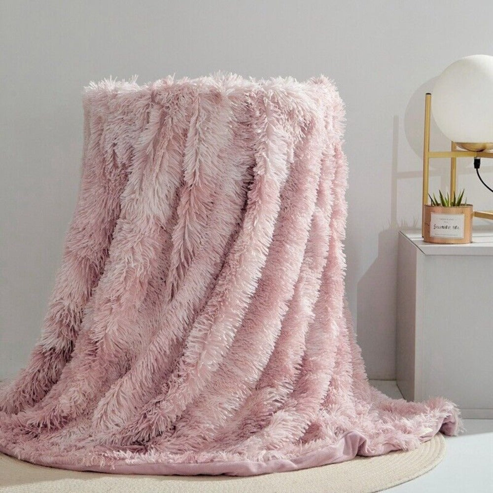 Ultra-Soft Fuzzy Faux Fur Throw Blanket