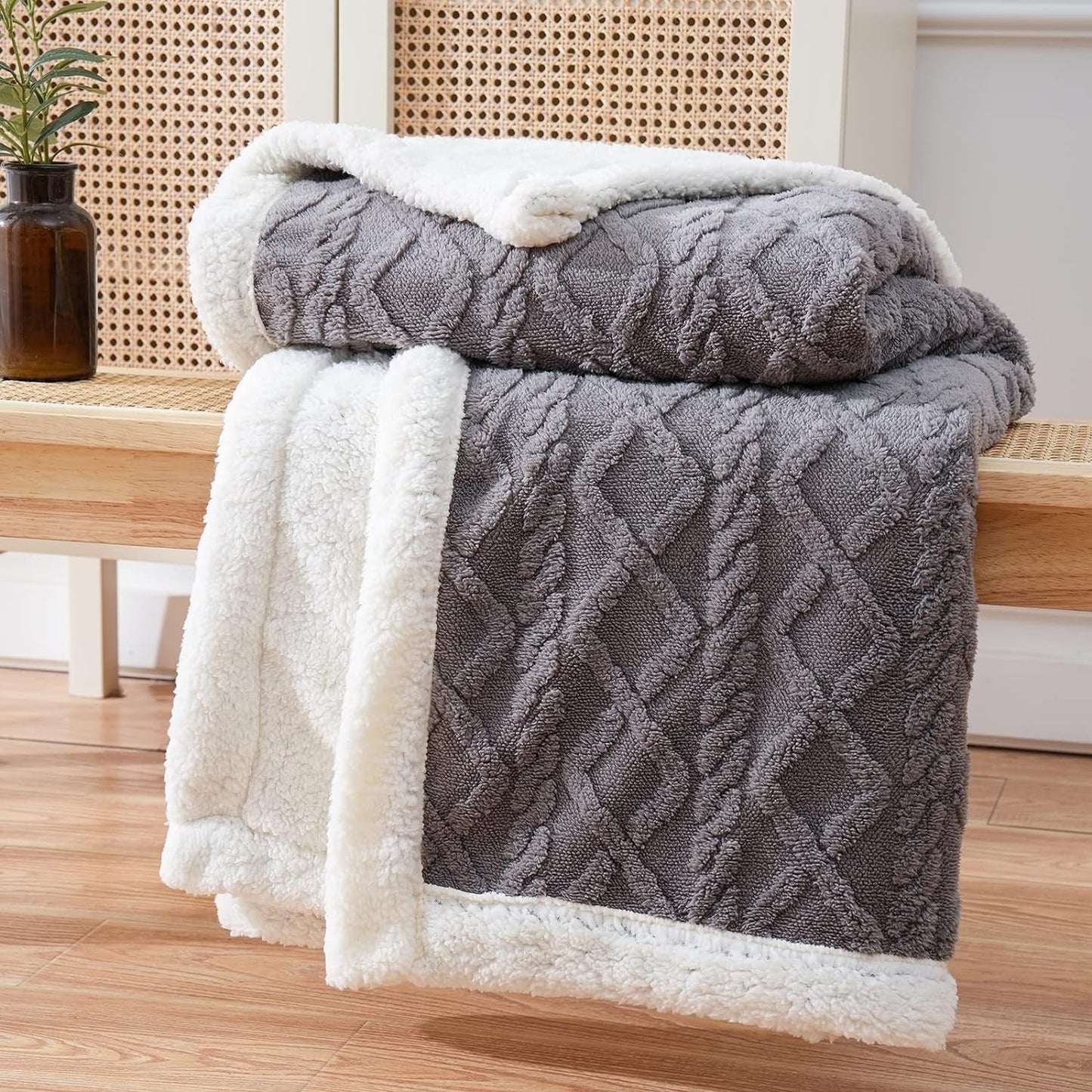 Reversible Soft Sherpa Fleece Snuggle Blanket