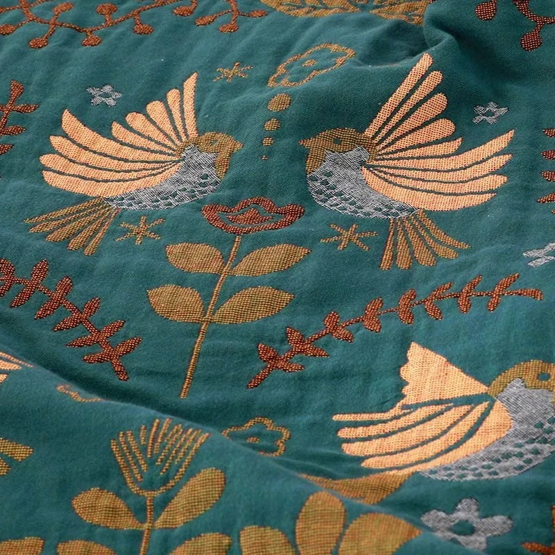 Reversible Cotton Scandinavian Bird Throw Blanket