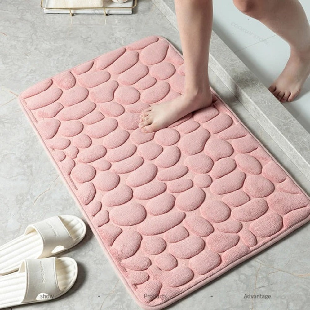Plush Cobblestone Embossed Bath Mat with Anti-Slip Backing