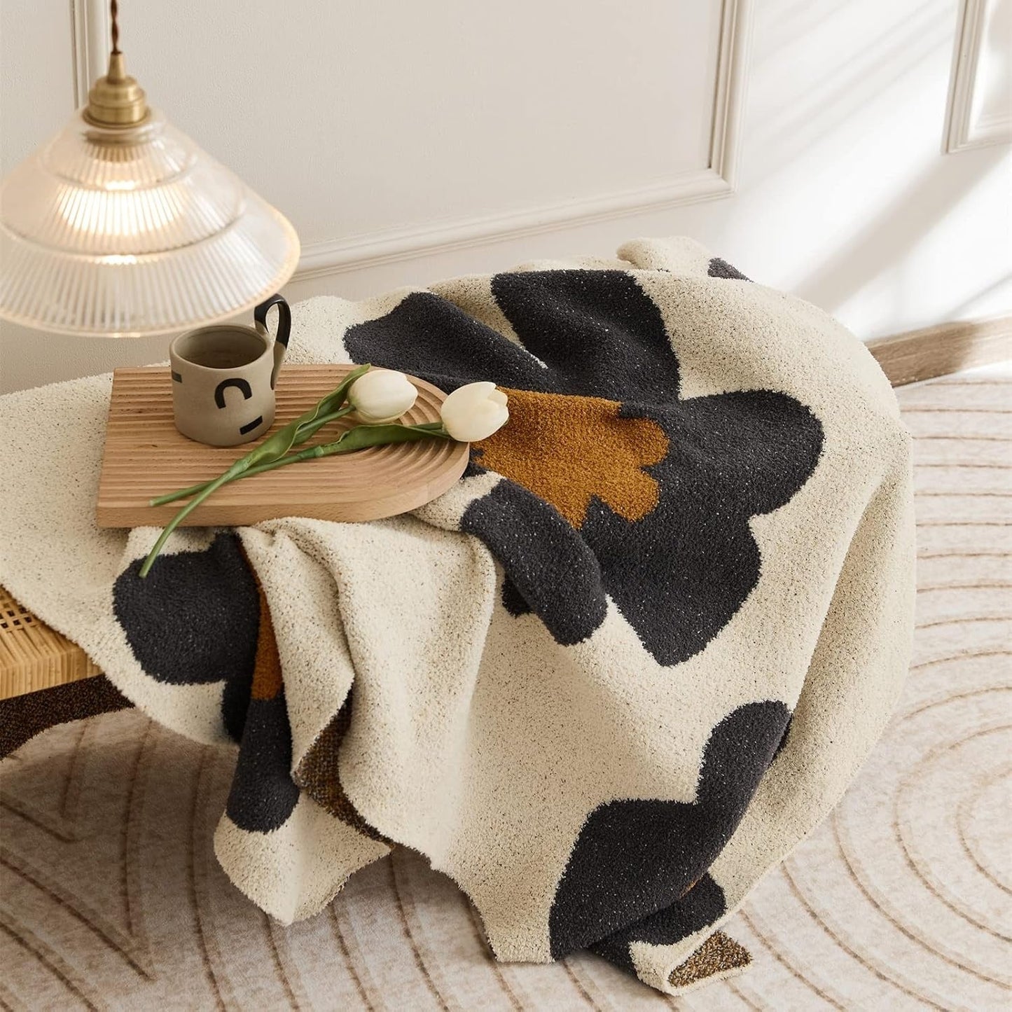Floral Knitted Blanket for All-Season Comfort