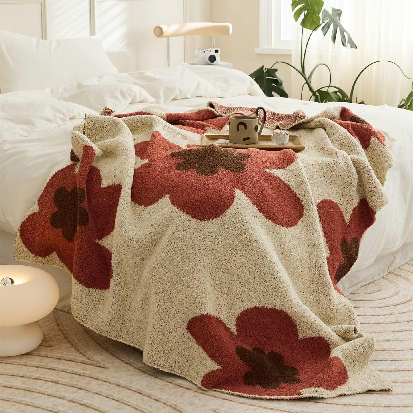 Floral Knitted Blanket for All-Season Comfort