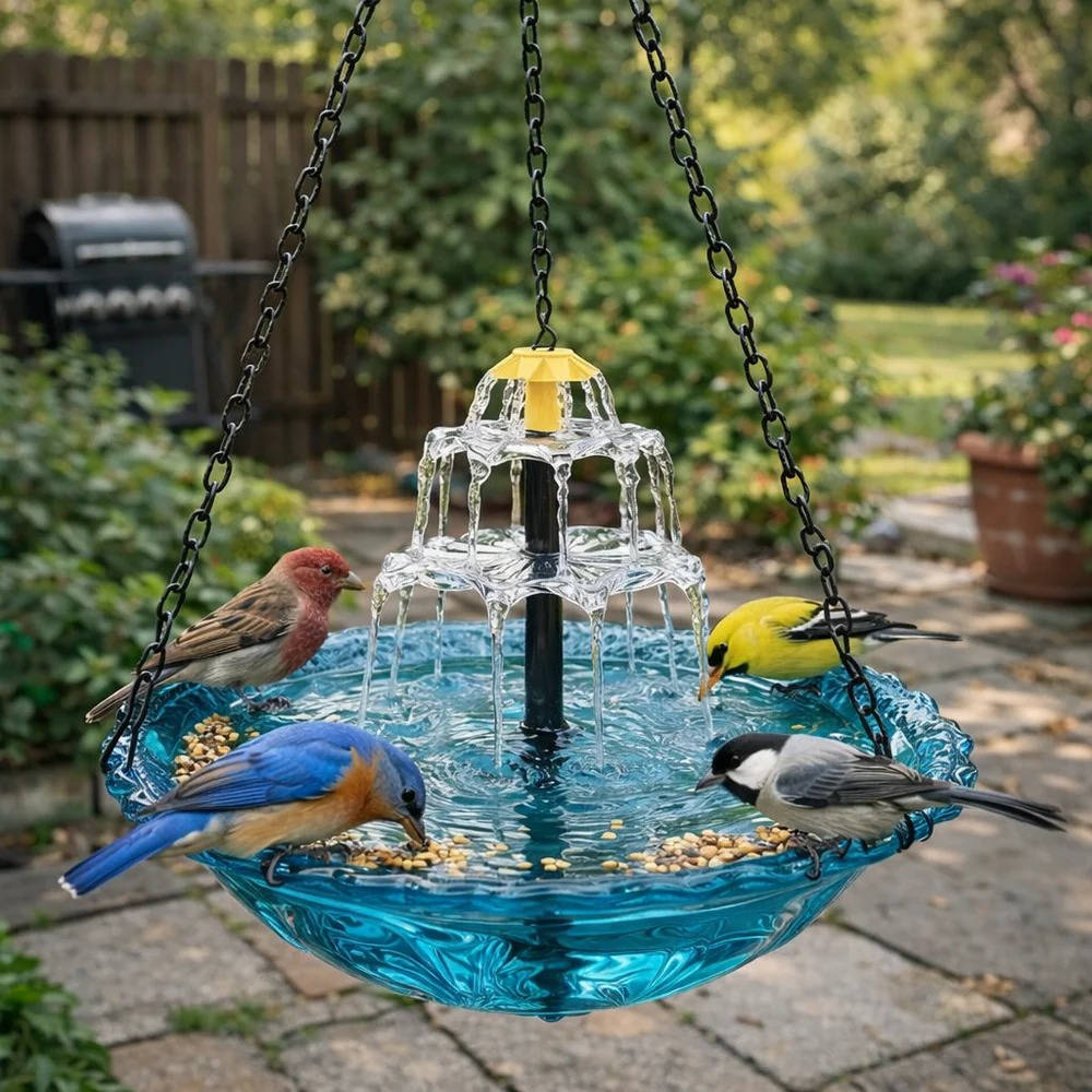 Solar Hanging Bird Bath Fountain with Two-Tier Waterfall