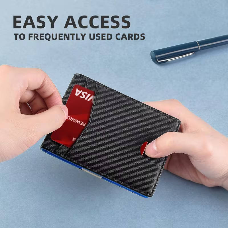 Carbon Fiber RFID Blocking Bifold Wallet with Money Clip and ID Window