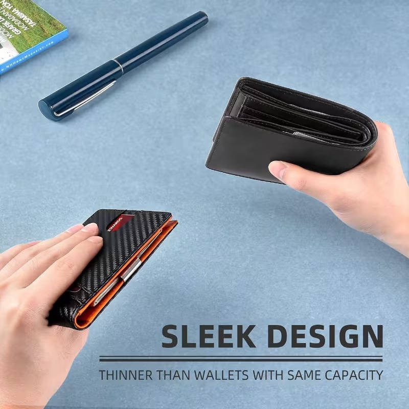 Carbon Fiber RFID Blocking Bifold Wallet with Money Clip and ID Window