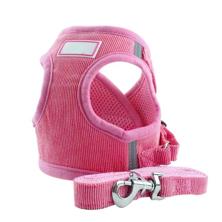 Reflective Corduroy Dog Harness and Leash Set for Small to Medium Pets