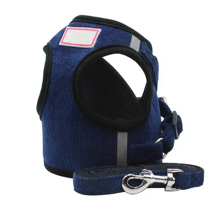 Reflective Corduroy Dog Harness and Leash Set for Small to Medium Pets