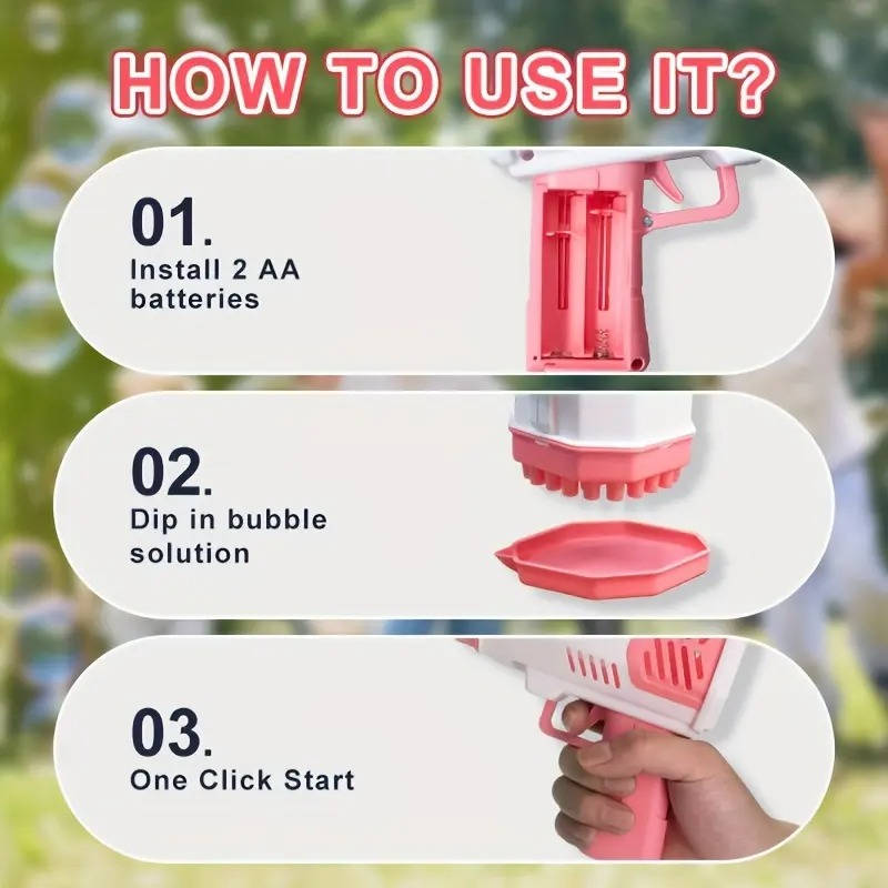 40 Hole LED Bubble Blaster Gun, Gatling Style Automatic Bubble Maker for Kids 3+