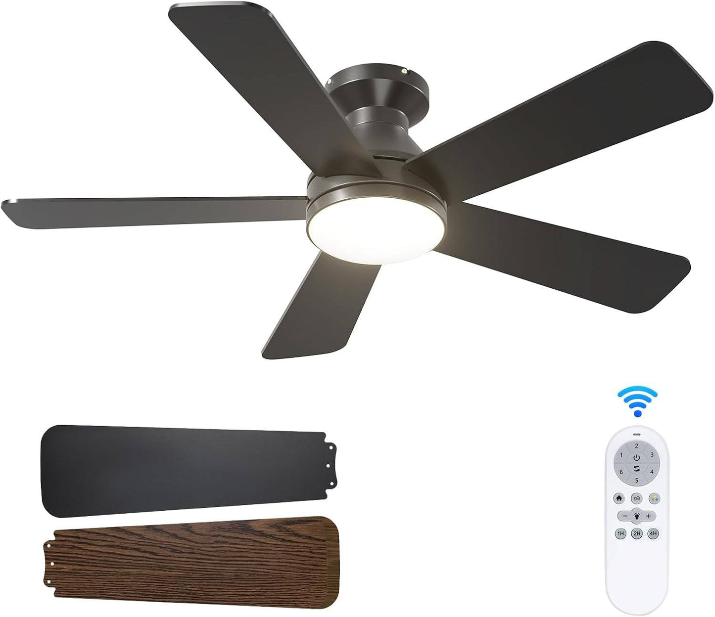 Low Profile 42 Inch Ceiling Fan with Dimmable Light and Remote Control
