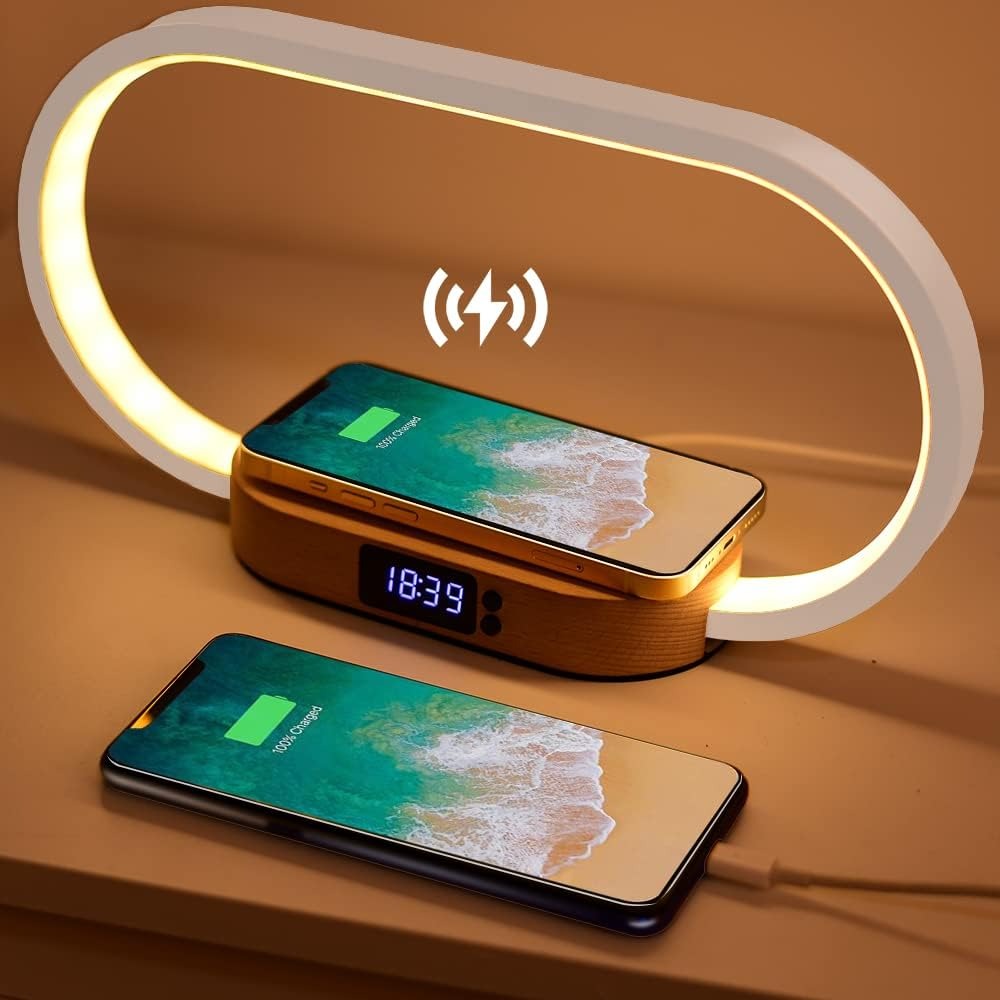 Wireless Charging Alarm Clock with Touch Control Night Light and USB Port
