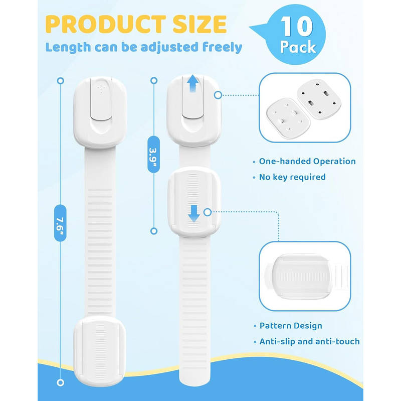 Baby Proof Cabinet Locks with Adjustable Straps, 10 Pack Child Safety Latches