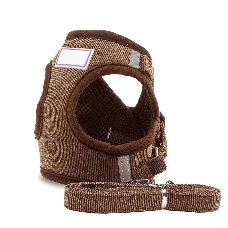 Reflective Corduroy Dog Harness and Leash Set for Small to Medium Pets